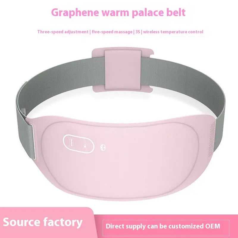 Pink menstrual heating belt with adjustable strap and control buttons, designed for stomach pain relief and comfort