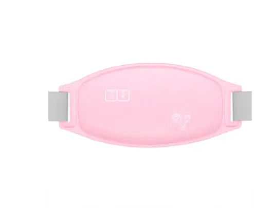 Top view of pink menstrual heating belt with control panel, soft Lycra material, designed for stomach pain relief and comfort