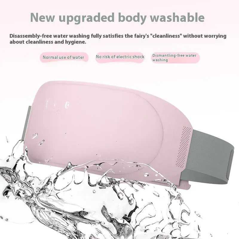 Pink menstrual heating belt for period cramps relief with adjustable straps, water-resistant material, and water splash effect